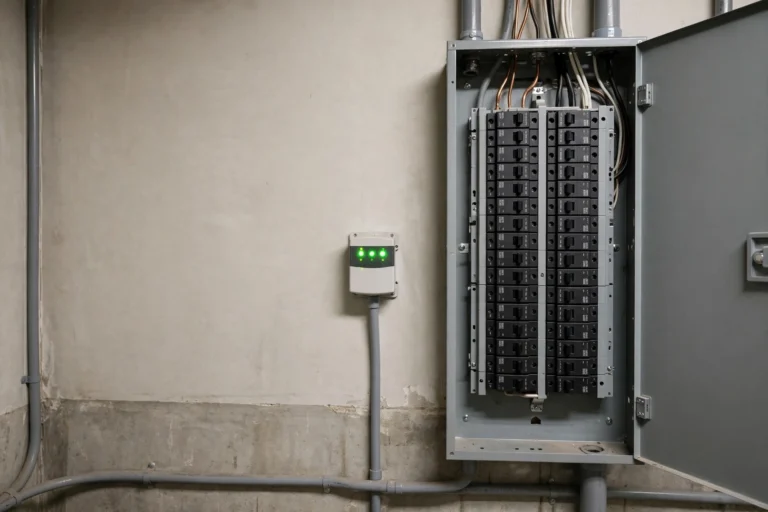 Home electrical breaker panel with surge protector