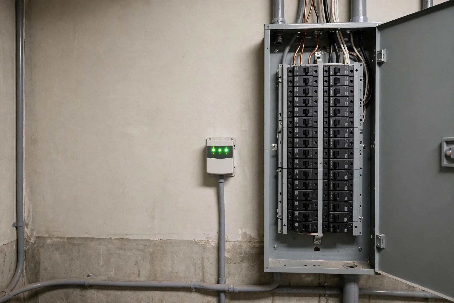 Home electrical breaker panel with surge protector