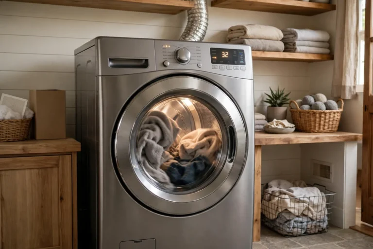 Clothes dryer running in a laundry room