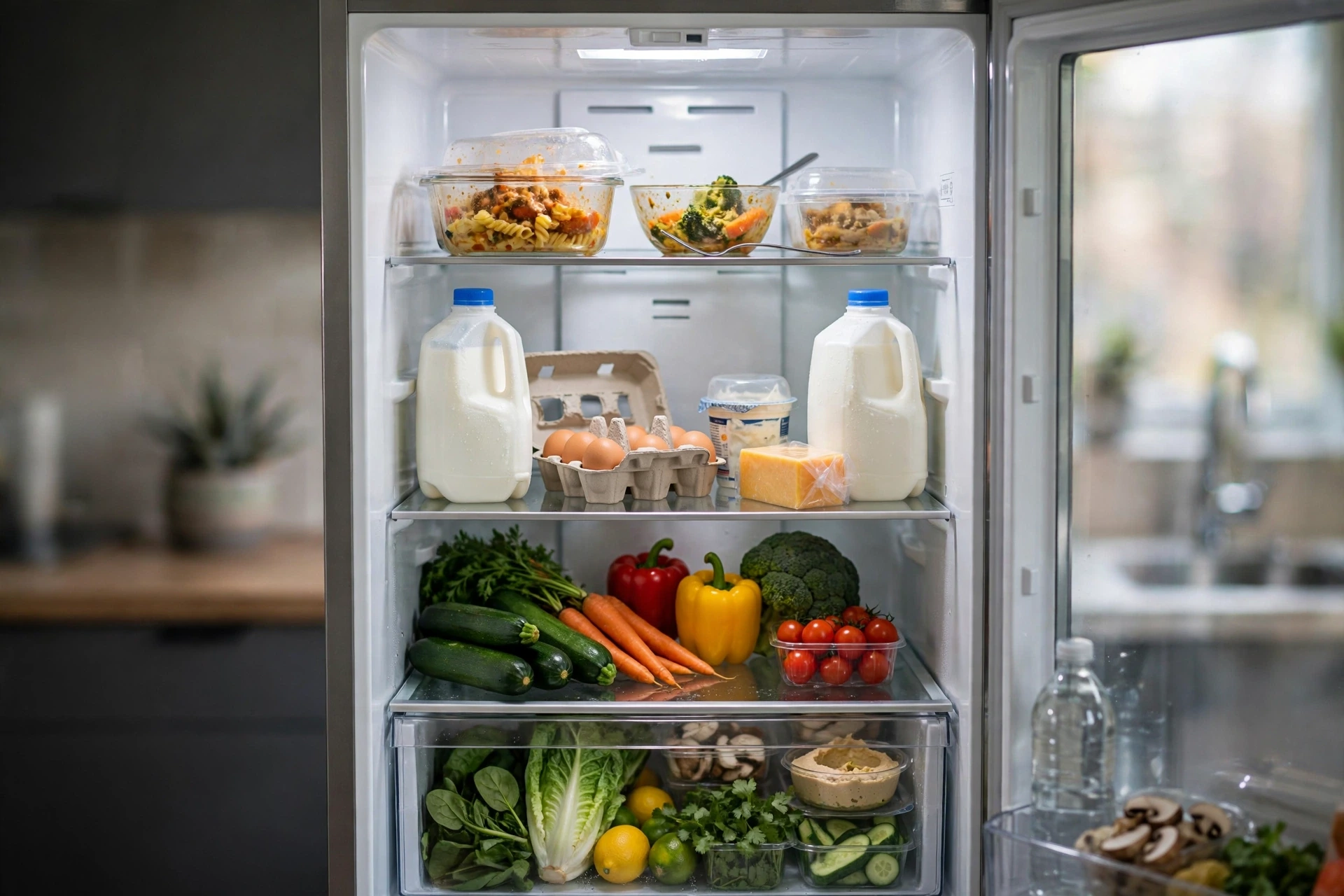 Open refrigerator full of food