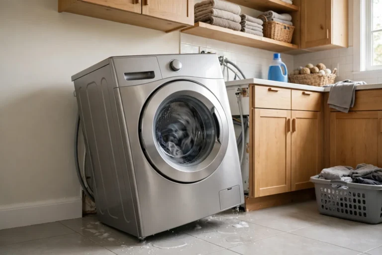 Washing machine shaking during the spin cycle in a laundry room